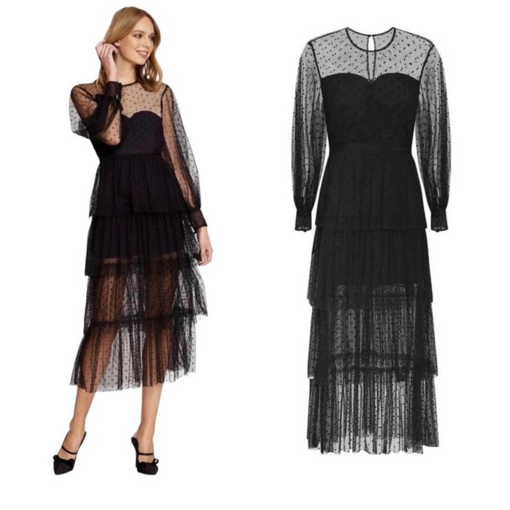 NEW ALICE MCCALL Sheer Black Polka Dot Mysteria Midi Dress